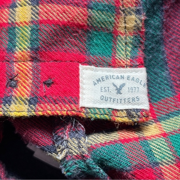 American Eagle Flannel Shirt AE Ahh-Mazingly  Soft Boyfriend Fit Red Blue Sz XXS - Picture 7 of 14